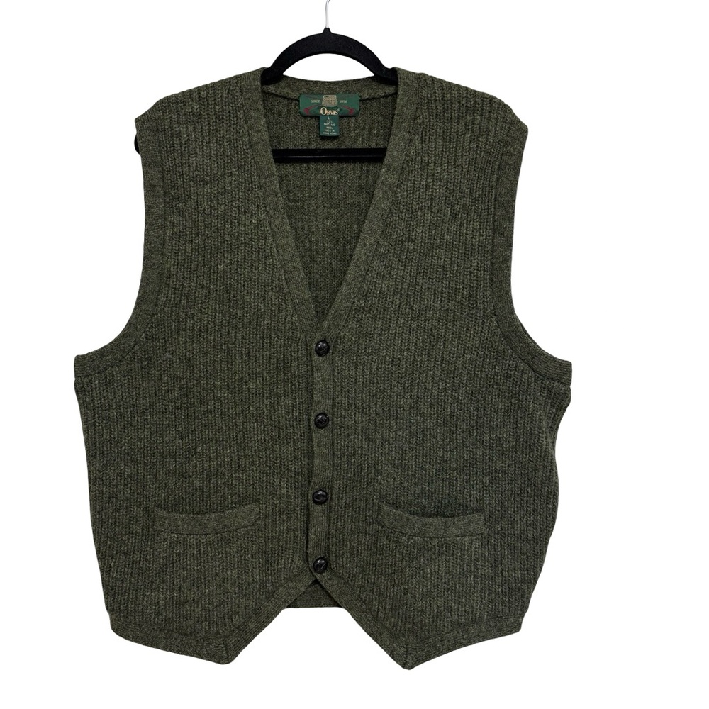 Vintage Men’s Orvis 100% Shetland Wool Suit Sweater Vest in Dark Green - Size L